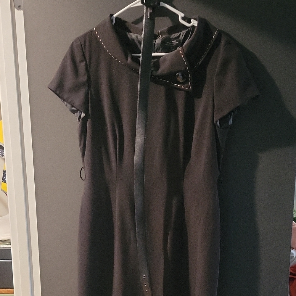 Tahari ASL Charcoal Dress with Button Detail